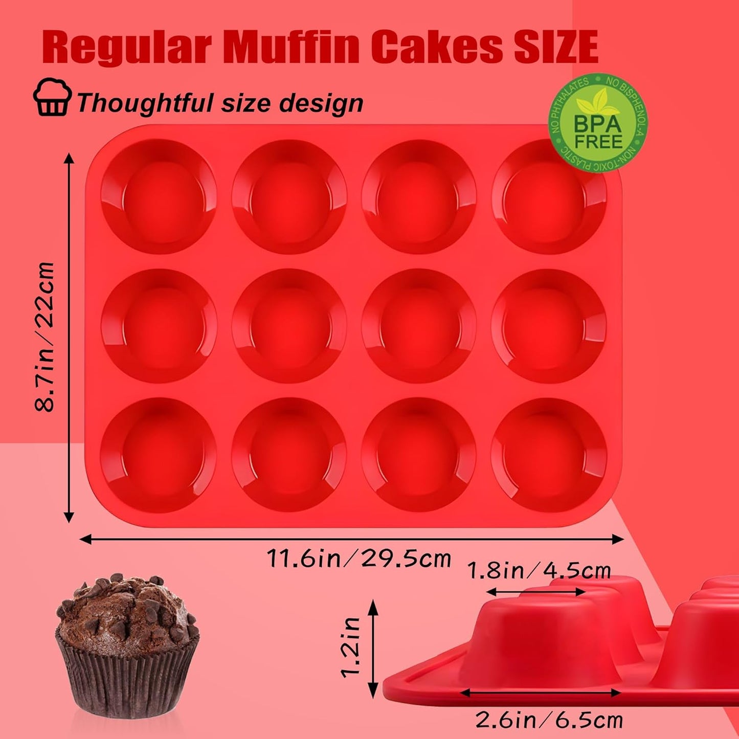 Skiennix Silicone Muffin Pan Set - 12-Cup Non-Stick Baking Mold | Dishwasher & Microwave Safe