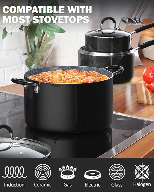 Cook N Home 1-Quart Nonstick Saucepan - Professional Granite Design with Stay-Cool Handle | Heavy Gauge Aluminum Induction Cookware