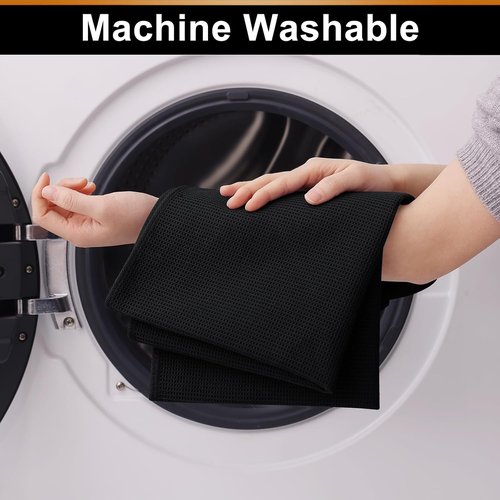 Homaxy 100% Cotton Waffle Weave Kitchen Towels - Soft, Absorbent 4-Pack | Quick-Dry 16 x 26 Inches - Black