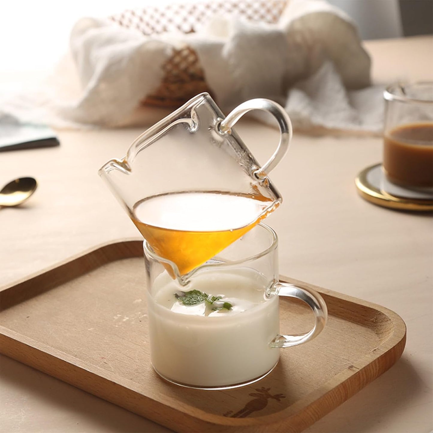 Qipecedm Espresso Cups Set - 4 Oz Double Spout Glasses with Handle | Perfect for Espresso Lovers