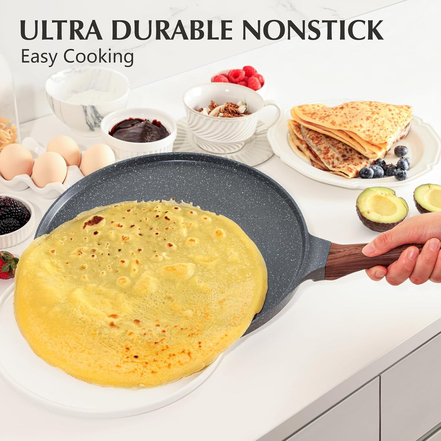 SENSARTE Nonstick Crepe Pan - 10-Inch Swiss Granite Coating Tawa Griddle with Stay-Cool Handle | Induction Compatible