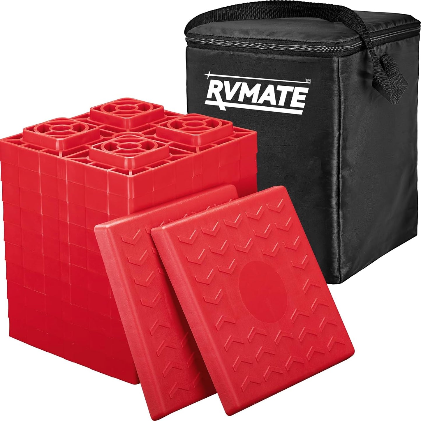 RVMATE RV Leveling Blocks - Heavy Duty 12 Pack for Stable Trailer Support | Red Color
