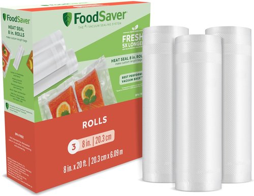 FoodSaver Vacuum Sealer Bags - Custom Fit Airtight Storage for Meal Prep & Sous Vide | 8 x 20' (Pack of 3)