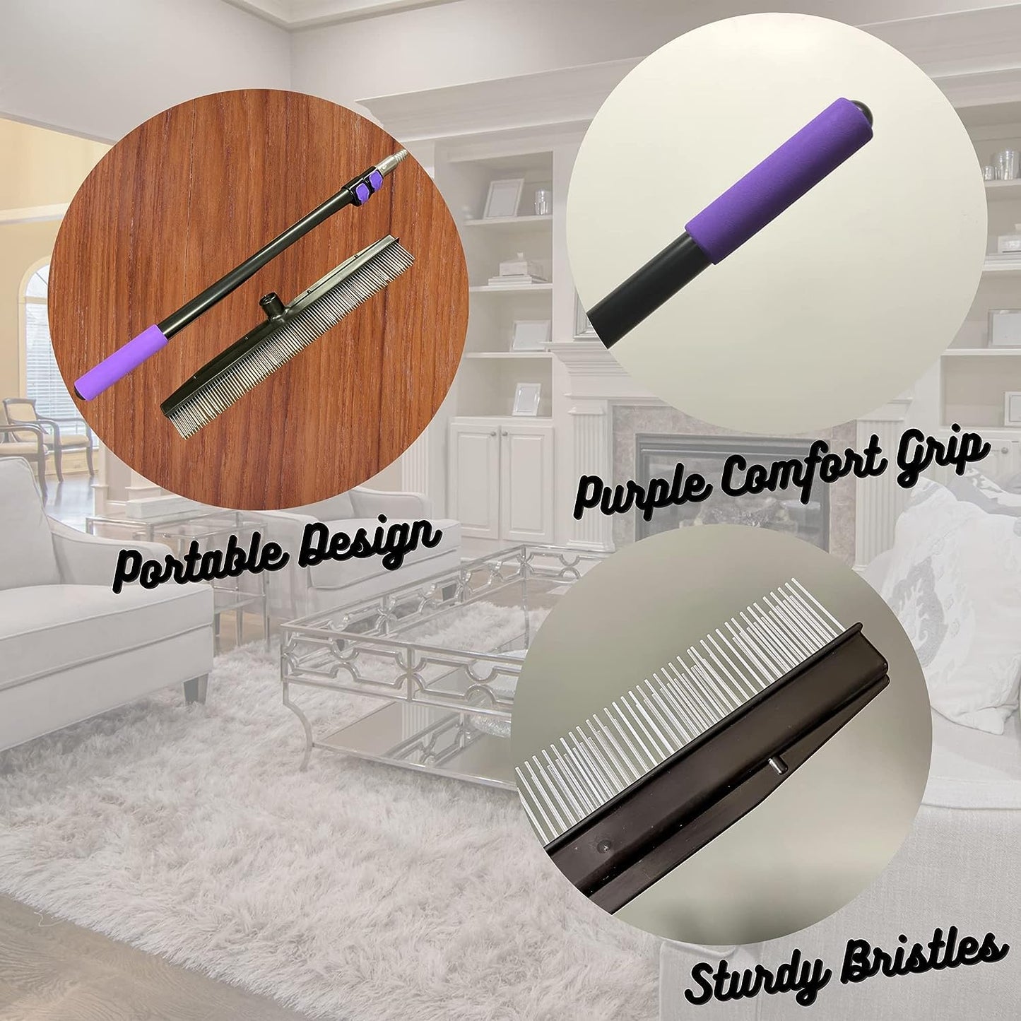 Room Groom Carpet Rake Set (Original and PET) Telescoping 54" Adjustable Handle, Portable Design, Carpet Brush for Pet Hair, Refreshing High Pile Carpets and Artificial Turf, (Pack of 2)