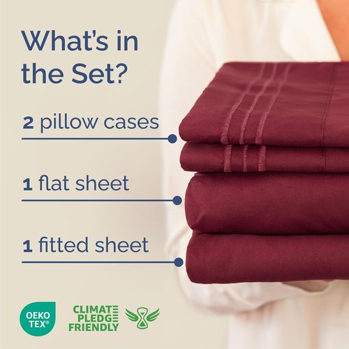 Cal King Size 4-Piece Sheet Set - Comfy Cooling Bed Sheets for Luxury Hotel Feel - Oeko-Tex Certified - Burgundy