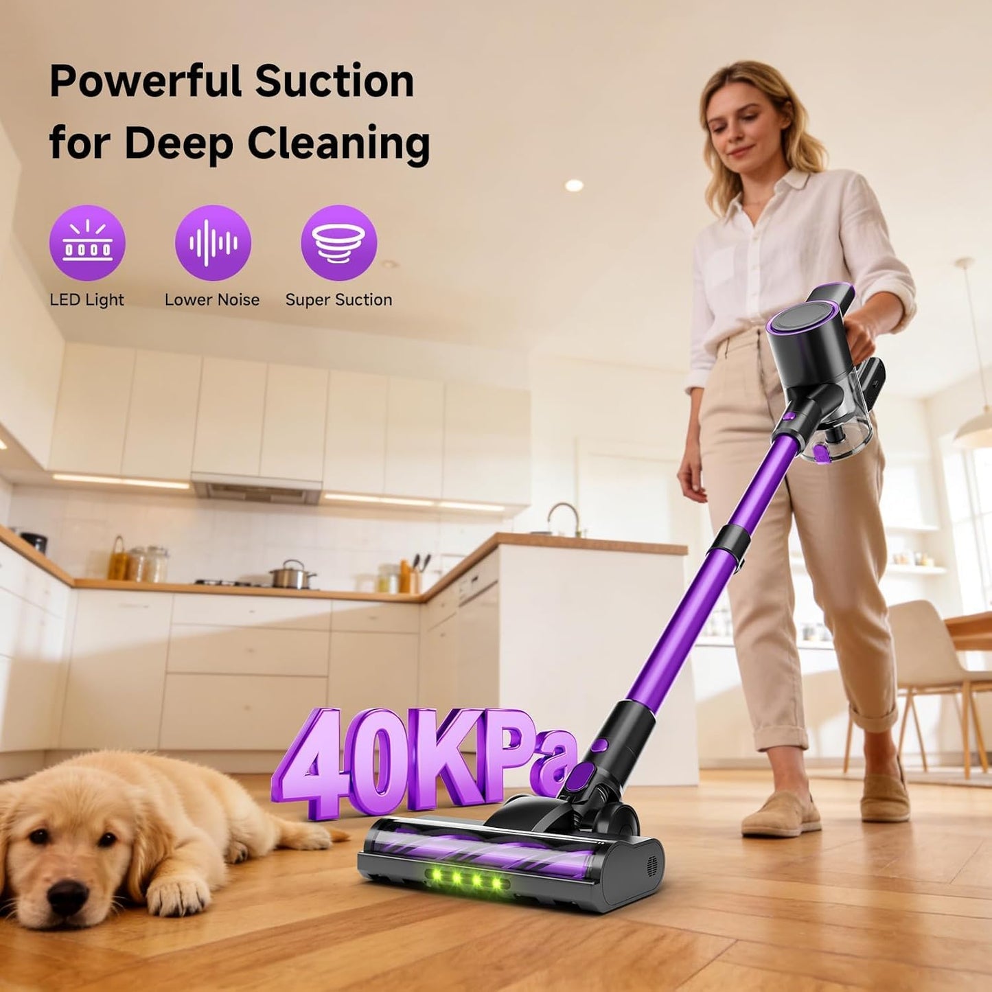 Skiennix Cordless Vacuum Cleaner - 40Kpa Powerful Suction, Lightweight 8-in-1 Design for Hard Floors | Black