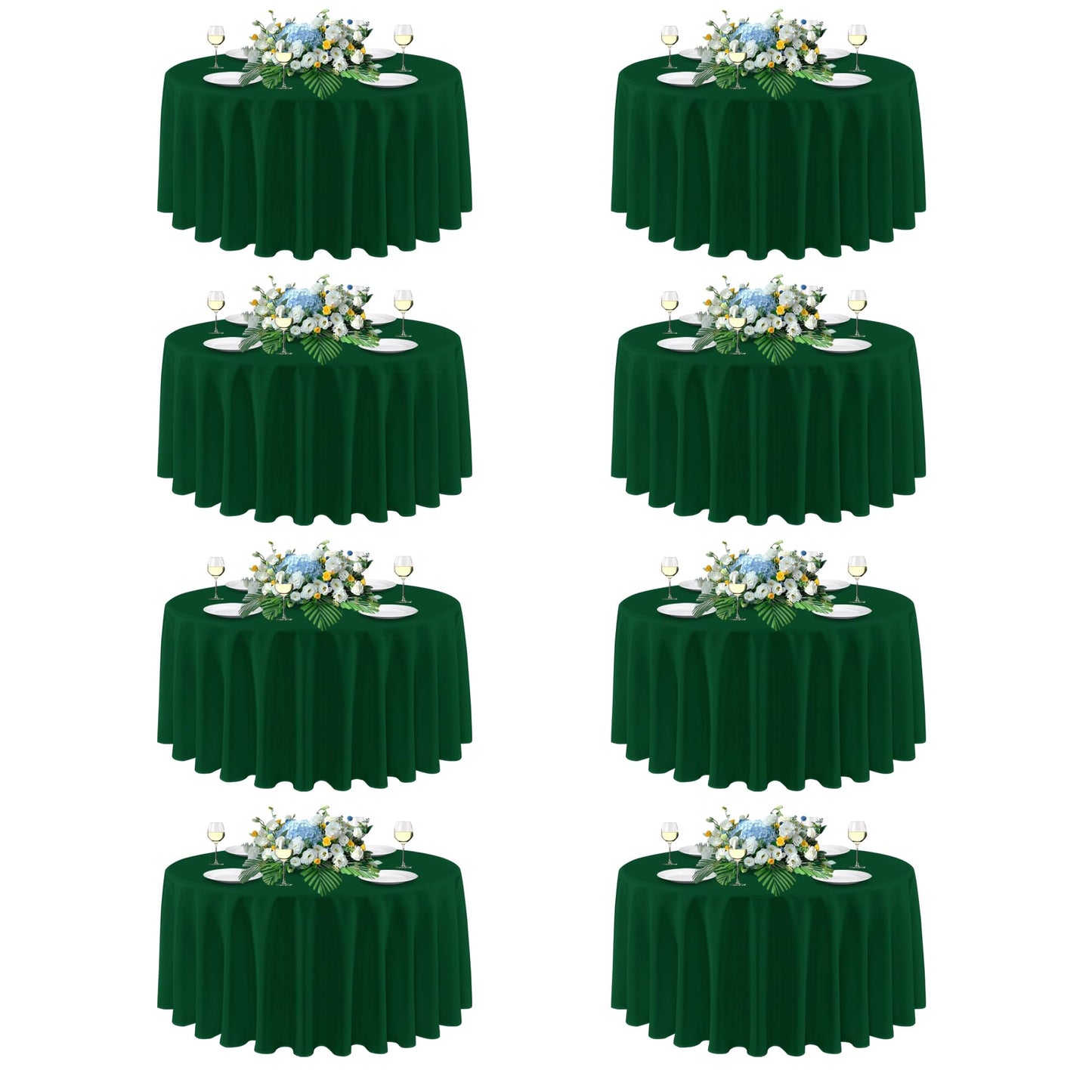 sancua 90 Inch Round Tablecloth, 8 Pack Hunter Green - Circle Polyester Fabric Table Cloth for Christmas Party Reception Banquet Birthday, Washable Formal Table Cover (Fit 30-72 Inch Tables)
