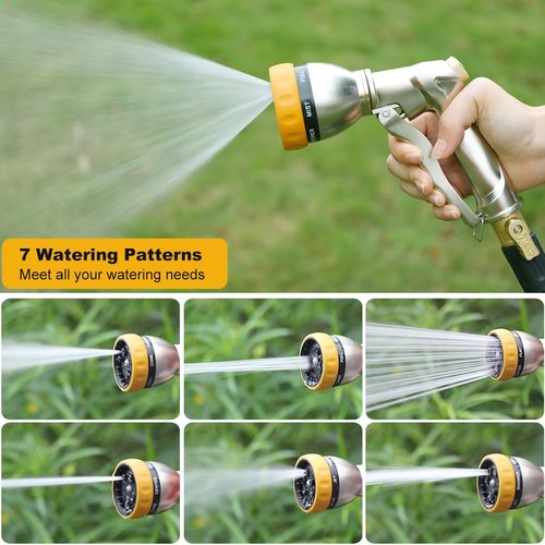FANHAO Heavy Duty Metal Garden Hose Nozzle - 7 Spray Patterns for Efficient Watering & Washing