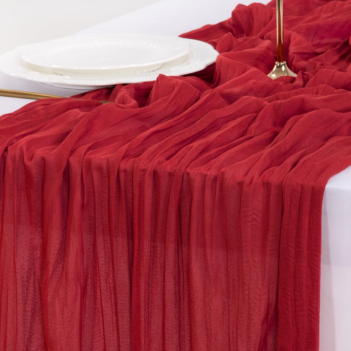 Socomi 6pcs Red Cheesecloth Table Runner Boho Rustic Gauze 120 inch 10FT Cheese Cloth Sheer Runner for Wedding Party Baby Shower Birthday Home Decor Holiday Decorations