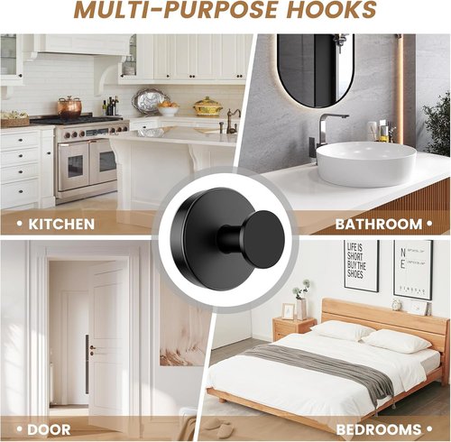 BKV Suction Cup Hooks - Removable Shower & Towel Hooks for Glass Windows | 4 Pack (Black)