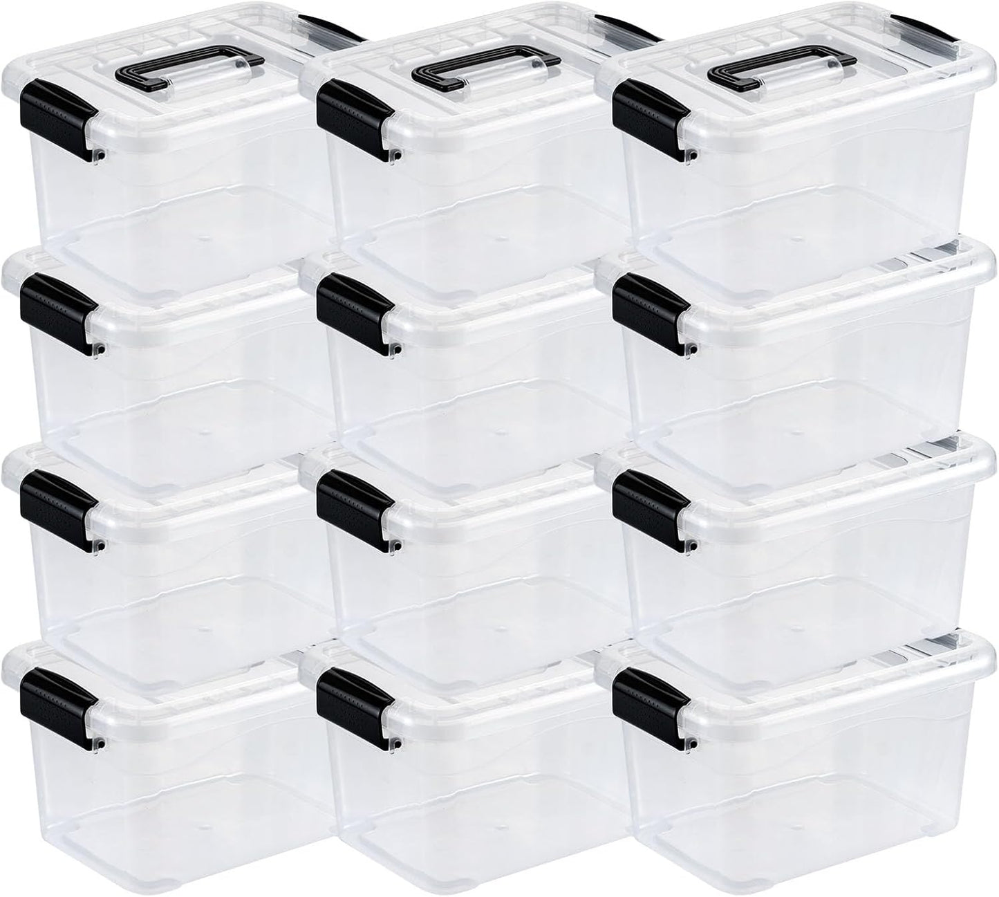 Nazhura Storage Bins - Stackable Plastic Containers with Latching Buckles | Clear, 6QT, 12-Pack