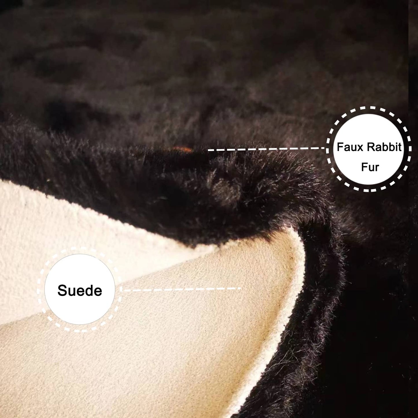 Ghouse Faux Rabbit Fur Round Rug 4ft Black Round Rugs for Bedroom Decor Fluffy Area Rugs for Living Room, no-Shedding Carpet Sheepskin Washable Rug Rome Decor