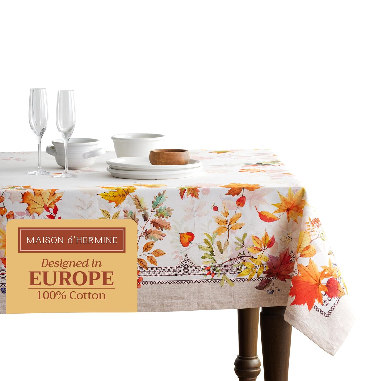 Maison d' Hermine Table Cloth Rectangle Table 100% Cotton 54 x 72 Inches Fall Tablecloth Reusable Everyday Use for Thanksgiving Christmas Decorations Dining Farmhouse Party (Amarante)