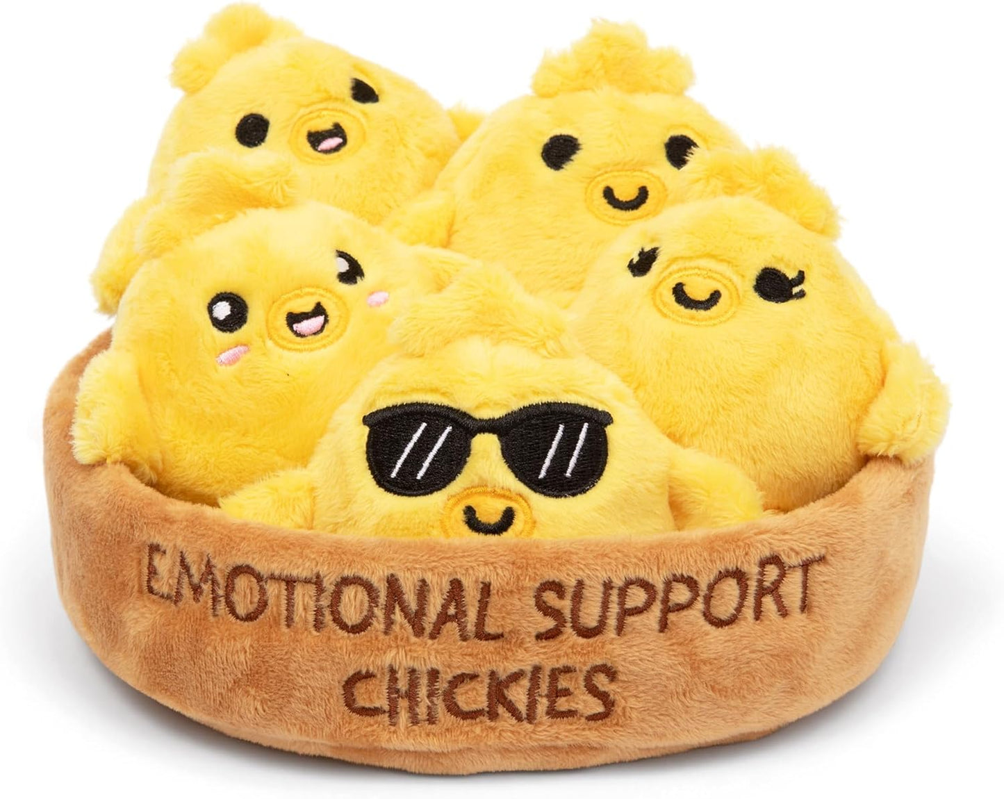 Relatable Emotional Support Chickies - Cuddly Plush Stuffed Animals | 5 Squishy Toys with Carrying Basket