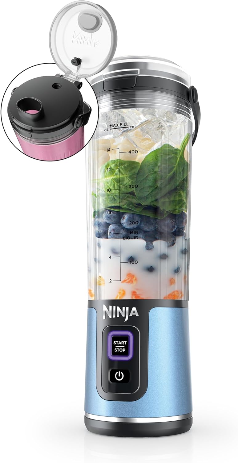 Ninja Blast Portable Blender - Cordless 18oz Personal Blender for Shakes & Smoothies | BPA-Free, Leakproof, USB-C Rechargeable, Metallic Blue
