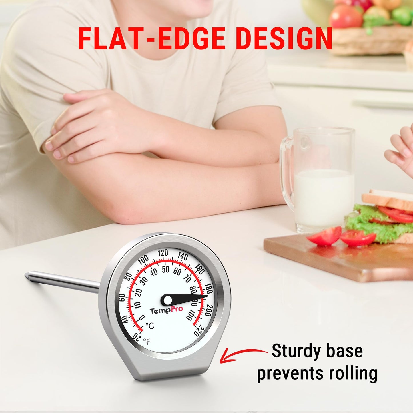 TempPro Dial Instant Read Meat Thermometer for Cooking, Grill Food Thermometer with Glass Lens, Portable Kitchen Thermometer for Liquid, Steak, Turkey Temp Checking (Previously ThermoPro)