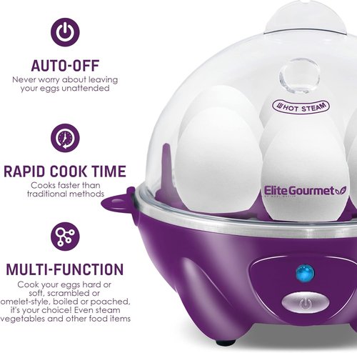 Elite Gourmet Electric Egg Cooker - 7 Egg Capacity Poacher & Omelet Maker | Auto Shut-Off, BPA Free