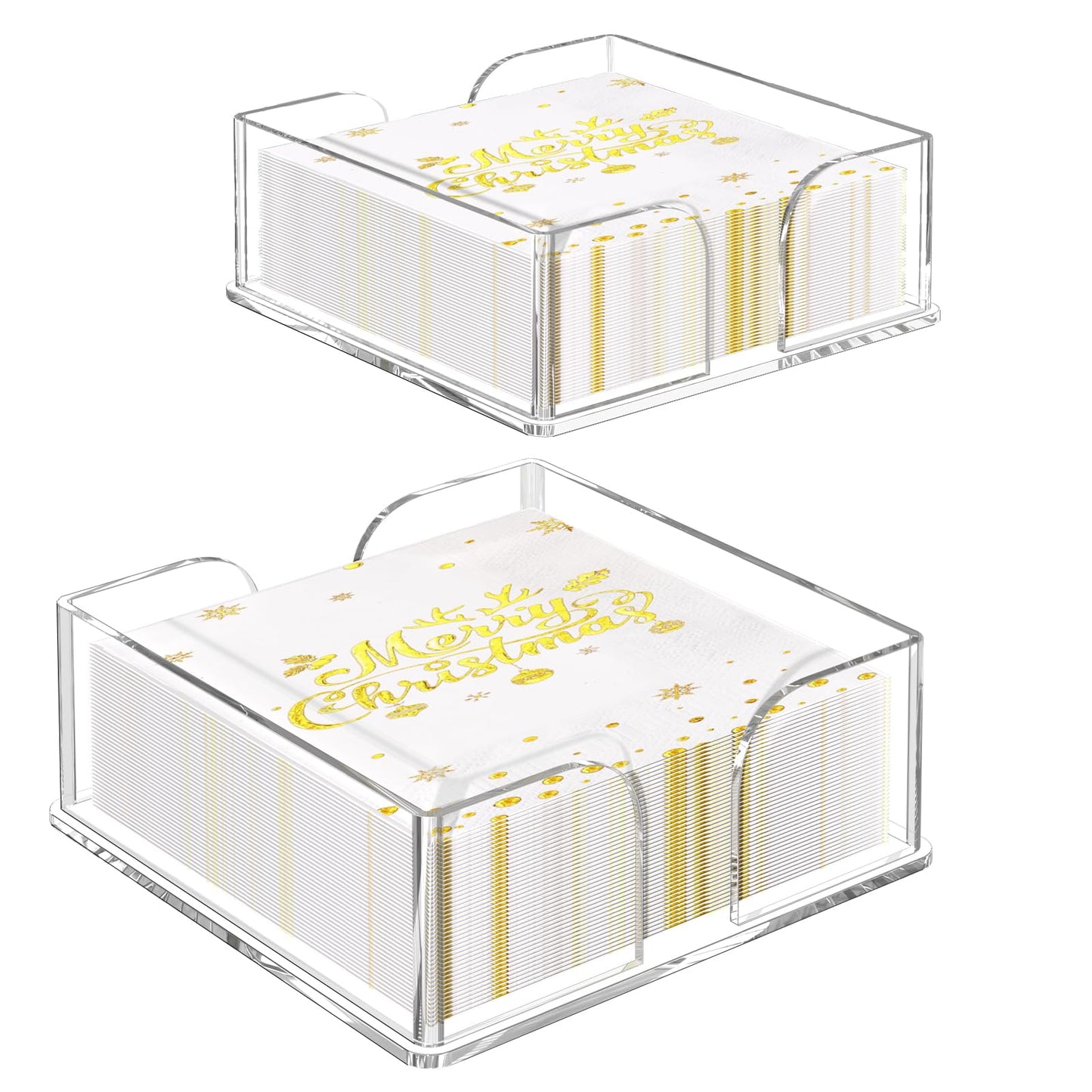 2 Pack Acrylic Napkin Holder Set – 1 Standard Large + 1 Mini Cocktail Size, Clear Hand Towel Tray for Bathroom, Kitchen, Party & Restaurant