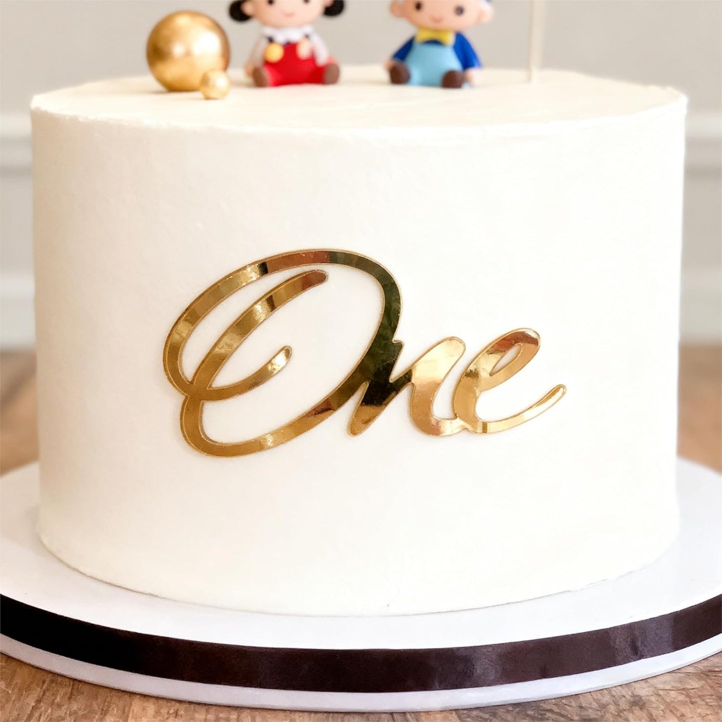 Skiennix Acrylic Mirror Cake Topper - Elegant Gold & Silver Design for Baptism, Birthday, Wedding Celebrations