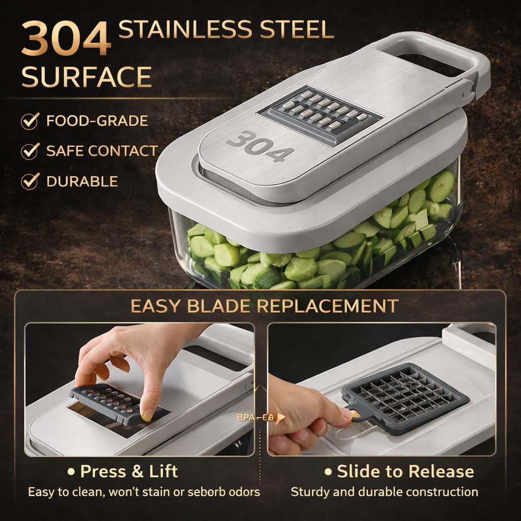 Skiennix All-in-One Food Chopper - 9-in-1 Vegetable Slicer with Interchangeable Blades & BPA-Free Container