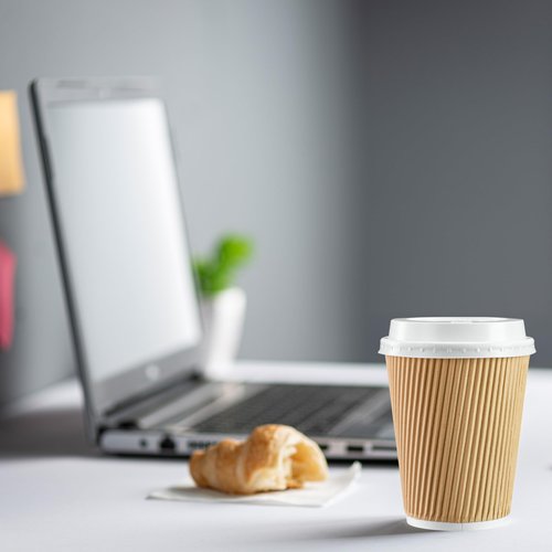 GUSTO Comfy Package [12 oz. - 50 Sets] Insulated Kraft Ripple Paper Hot Cups, Disposable Coffee Cups With Lids - Ideal for Hot Beverages, Travel, and Office Use