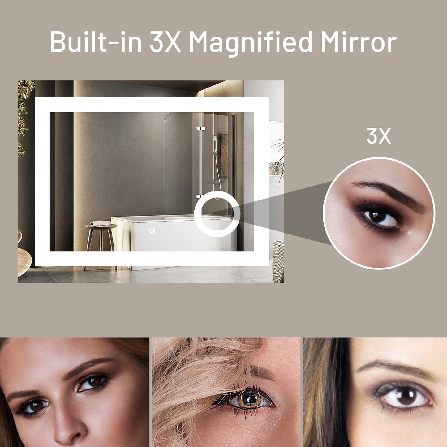 MIRPLUS 24 x 32 inch Bathroom Mirrors for Wall, LED Bathroom Mirror with Lights, Rectangular Bathroom Mirror with 3X Amplifier Anti-Fog Mirrors