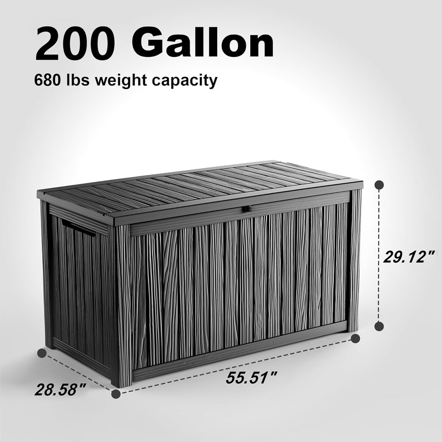 Skiennix 200 Gallon Outdoor Deck Box - Lockable Waterproof Storage for Garden Tools & Cushions | Black