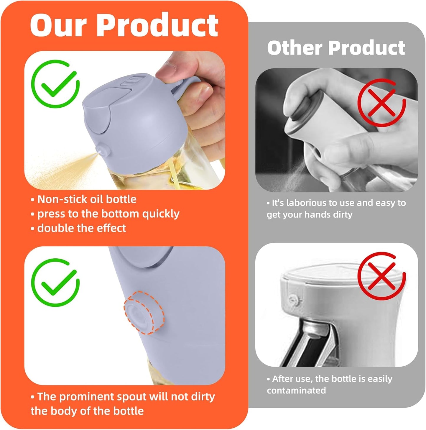 TrendPlain 16oz Glass Olive Oil Sprayer - 2-in-1 Dispenser for Cooking, Air Fryer & BBQ - Periwinkle