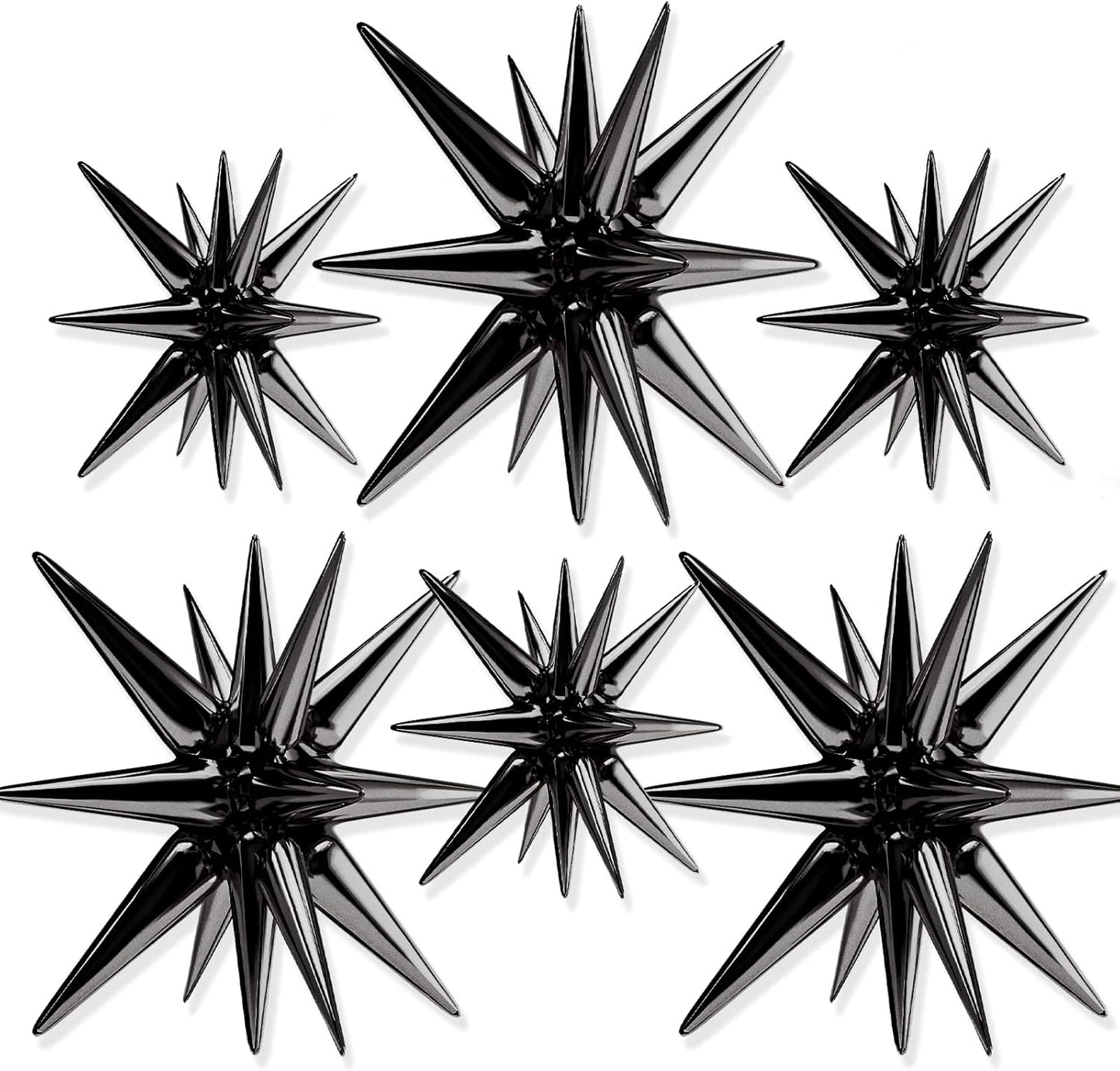 PartyWoo Black Star Foil Balloons - 6-Piece Set of 22-Inch Mylar Balloons for Graduation & Birthday Decor