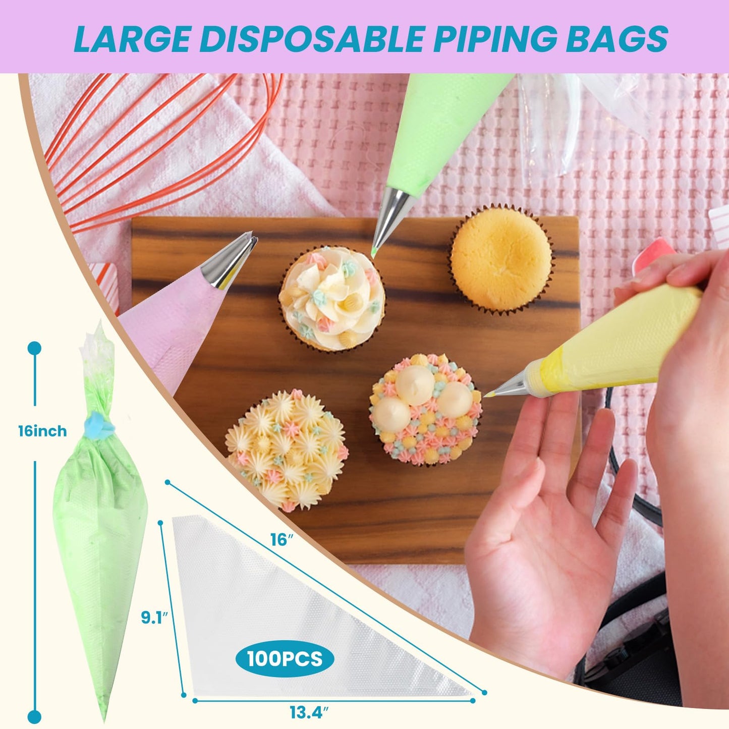 firstake Piping Bags 16 Inch - 100pcs Disposable Piping Bags, Large Pastry Bags, Thickened Frosting Bags, Cake Decorating Bags, Large Piping Bags, Icing Bags for Cake Decorating