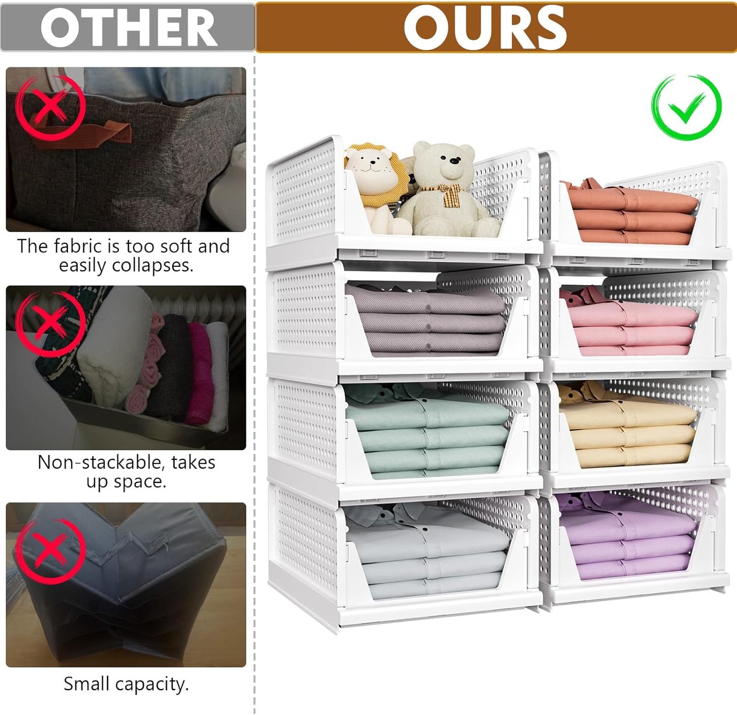 SNSLXH Stackable Closet Organizer Box - Multifunctional Foldable Storage Basket for Bathroom & Laundry - Green, 5 Pack