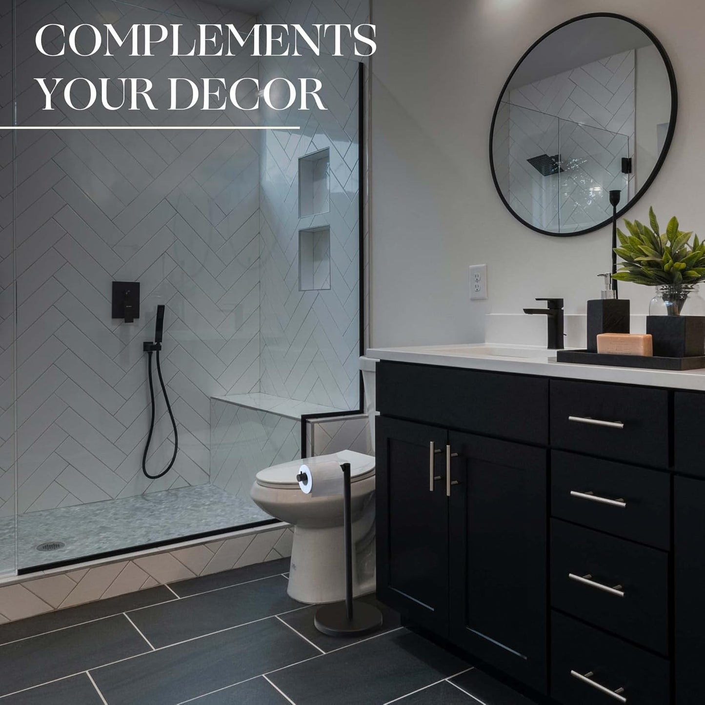 Marmolux Acc - Modern Free Standing Toilet Paper Holder - Matte Black Stainless Steel for 4 Rolls