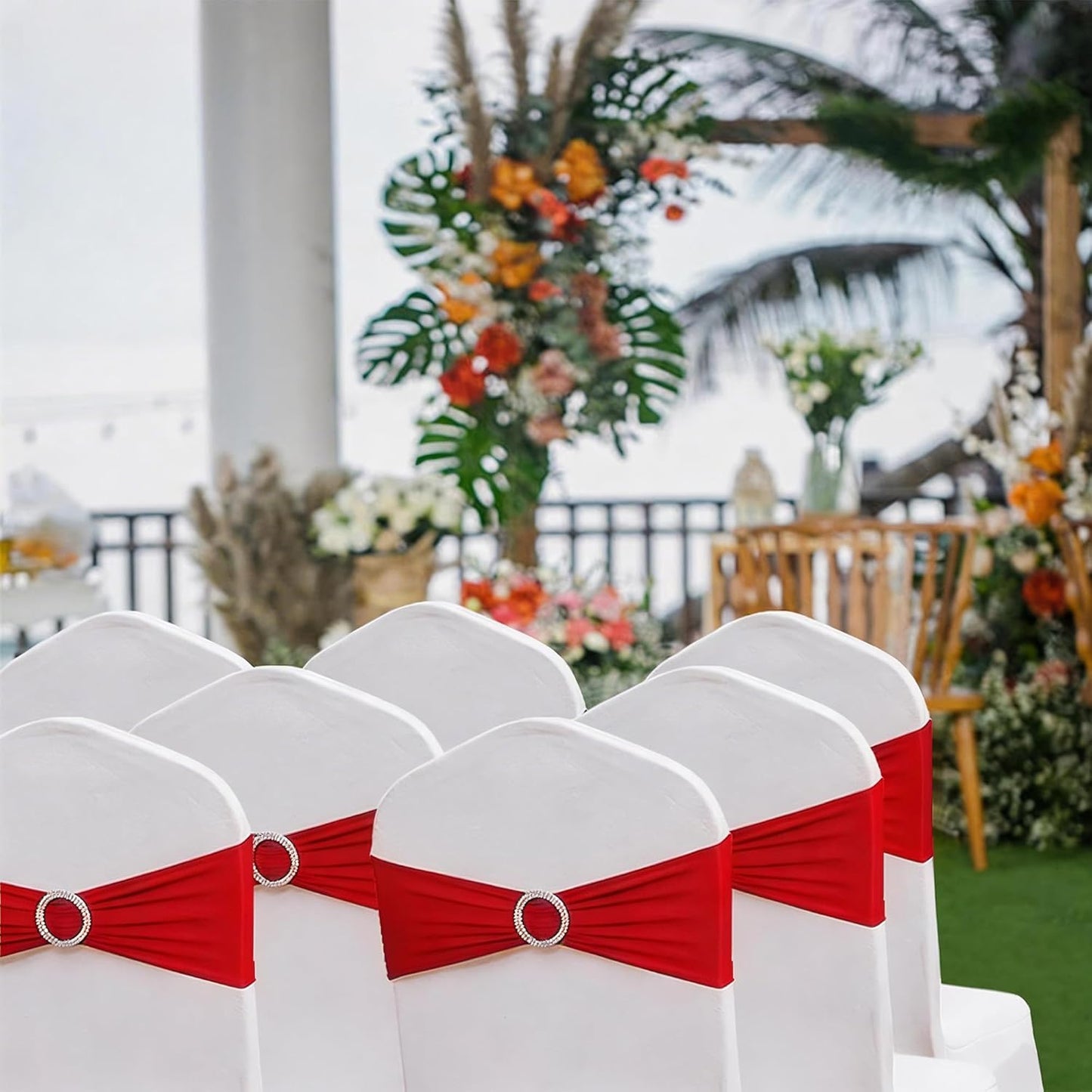 Skiennix Red Spandex Chair Sashes - Pack of 50 for Weddings, Parties & Events | Elegant Decoration