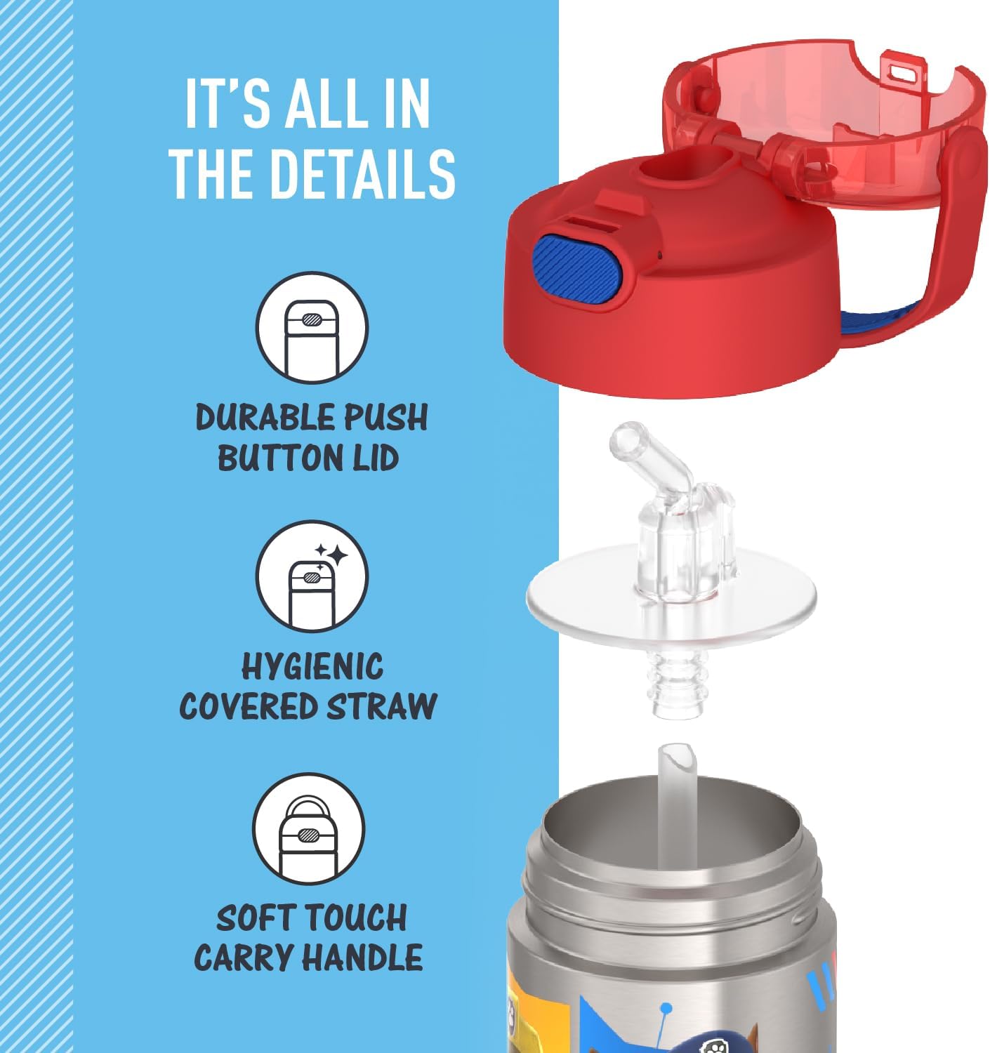 THERMOS FUNTAINER Water Bottle - 12 Ounce Kids Stainless Steel Vacuum Insulated with Straw | Paw Patrol Design