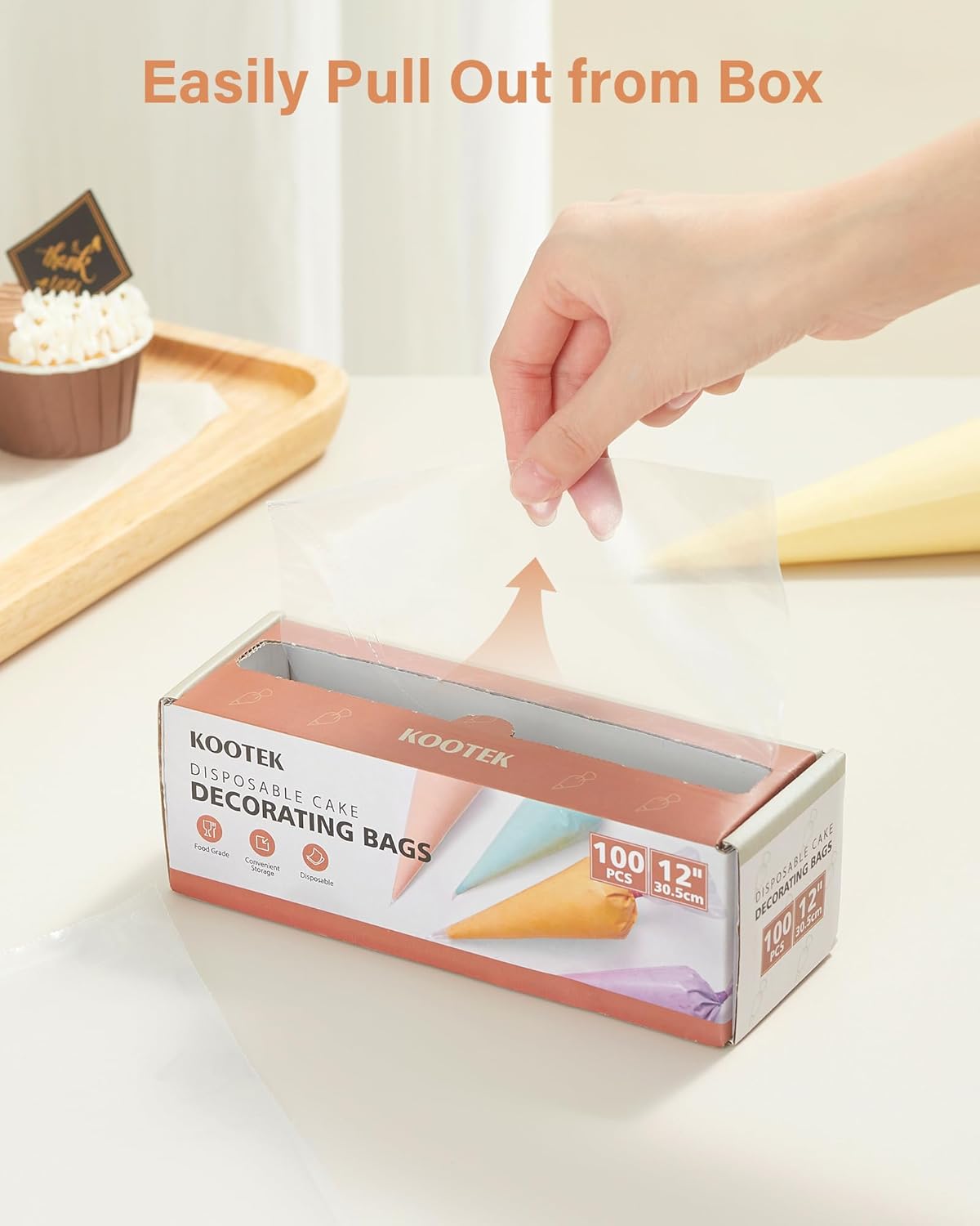 Kootek 12" Disposable Piping Bags - 100 Thick Anti-Burst Icing & Cake Decorating Bags