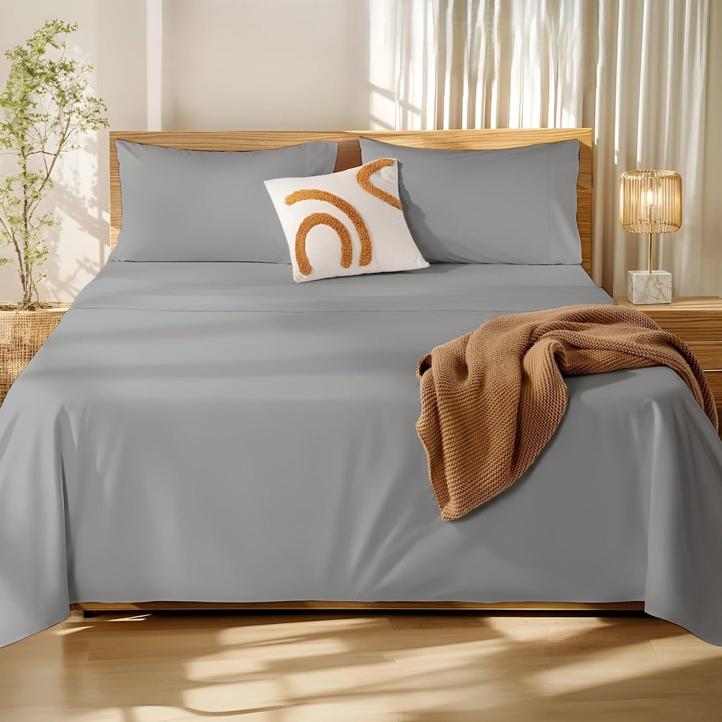 Cottington Lane 4 Piece RV King Size Sheet Set 72 x 80, Luxury Hotel Quality 100% Egyptian Cotton Bed Sheets with 16 Inch Deep Pocket Snug Fit Smooth Sateen Weave, Light Grey Solid