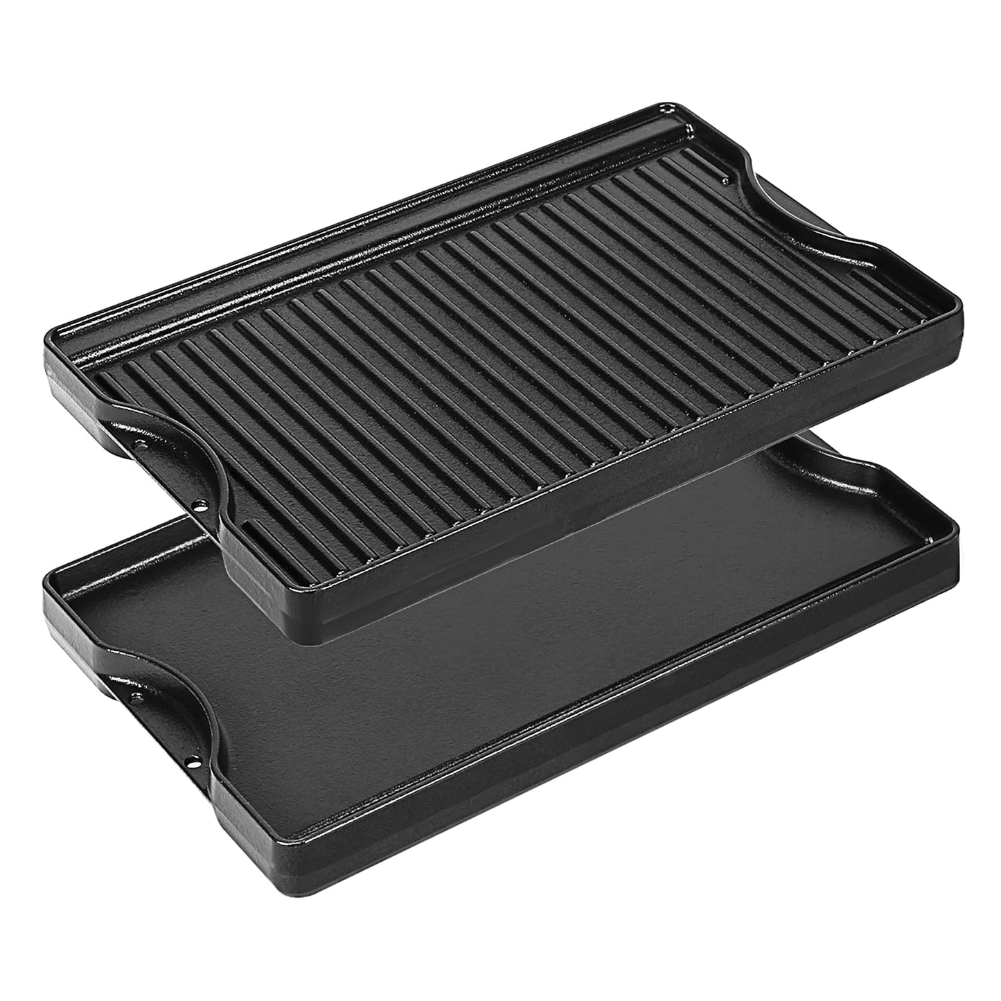 Utheer Nonstick Reversible Cast Iron Griddle 16.5" x 10.5", Ceramic Cooking Surface, Flat & Ribbed Sides, with High Sides & Grease Trap, Stovetop Griddle for Gas Grill, Charcoal, Oven & Outdoor BBQ
