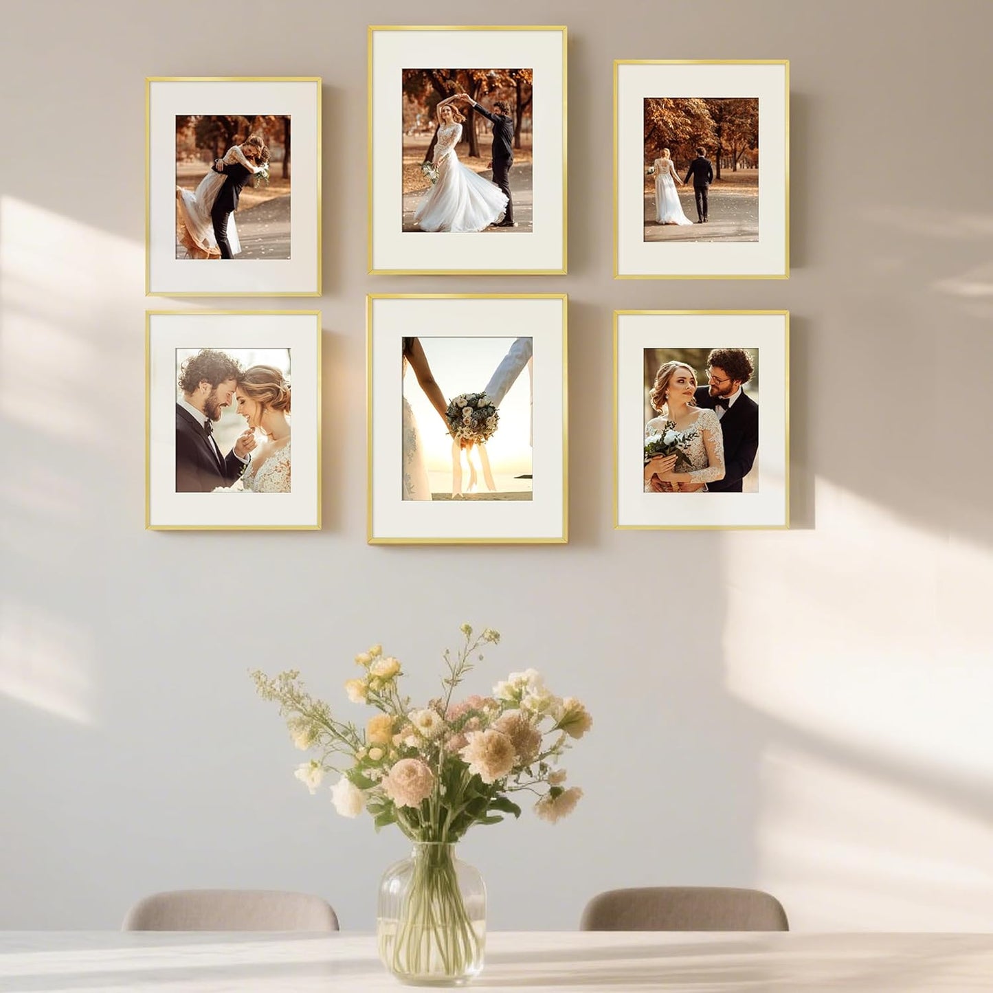 Upsimples Aluminum Picture Frame - Gold 11x14 for 8x10 Photos with Mat | Wall Hanging Metal Frame