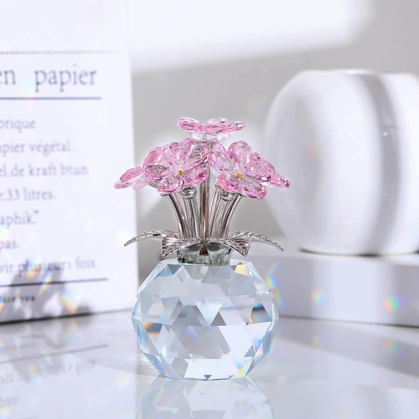 Ornalrist Pink Crystal Forget-Me-Not Flower Figurine - Meaningful Gifts for Women & Moms | Collectible Glass Decor