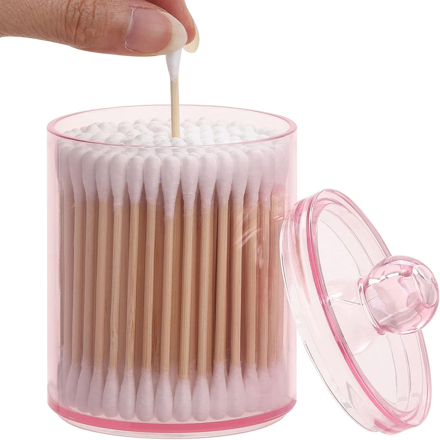 Tbestmax Apothecary Jar - 10 OZ Qtips Holder for Bathroom | Pink Cotton Ball & Swabs Organizer