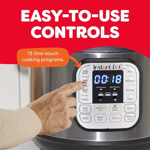 Instant Pot Duo 7-in-1 Electric Pressure Cooker - Versatile Cooking with 800+ Recipes, 6 Quart, Stainless Steel