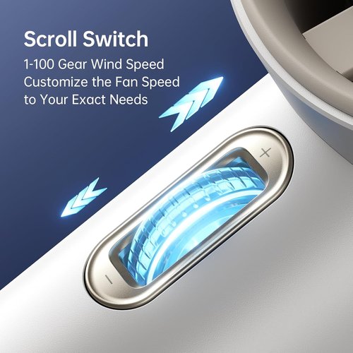 JISULIFE Portable Handheld Fan - Adjustable Speed Turbo Mini with 3600mAh Battery | Rechargeable, Digital Display, Perfect for Travel & Outdoor Use - White