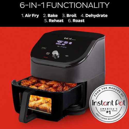 Instant Pot Vortex Plus 6QT Air Fryer - Clear Windows, 6-in-1 Functions, Custom Programs, Black