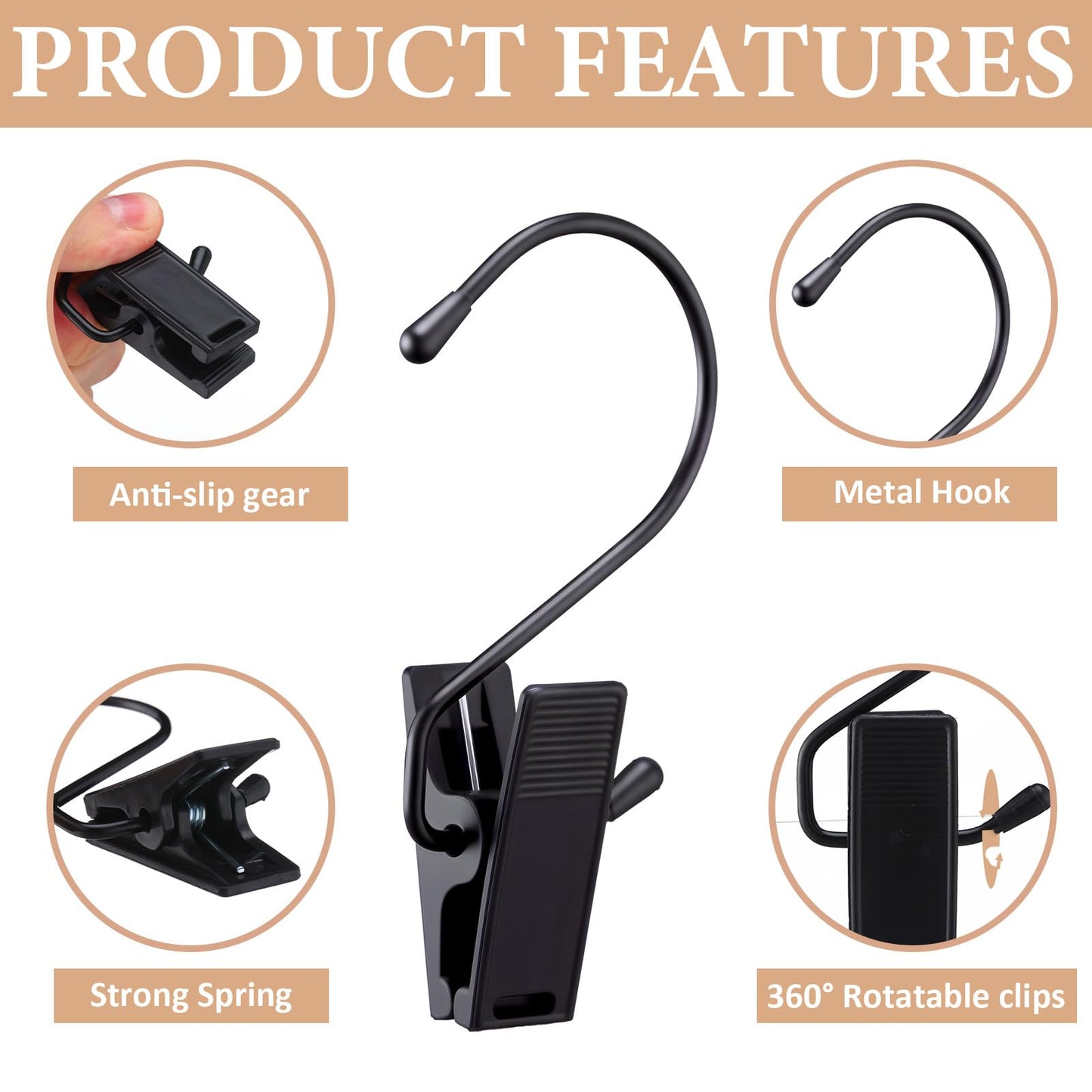 Otoolling 50 Pcs Boot Hangers for Closet Boot Hooks Pants Hangers with Clips Heavy Duty Black Clothes Clips for Legging Socks Towels Hats