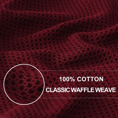 Homaxy 100% Cotton Waffle Weave Kitchen Dish Towels, Ultra Soft Absorbent Quick Drying Cleaning Towel, 13 x 28 Inches, 4-Pack, Burgundy