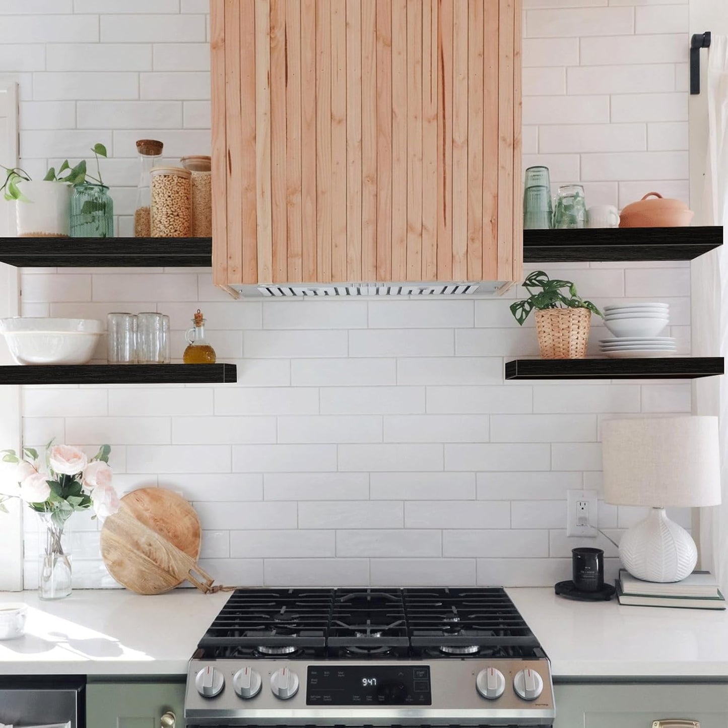 QEEIG Floating Shelves - Stylish Wall Storage for Bathroom, Bedroom & Kitchen | Set of 4, 16 Inch, Black