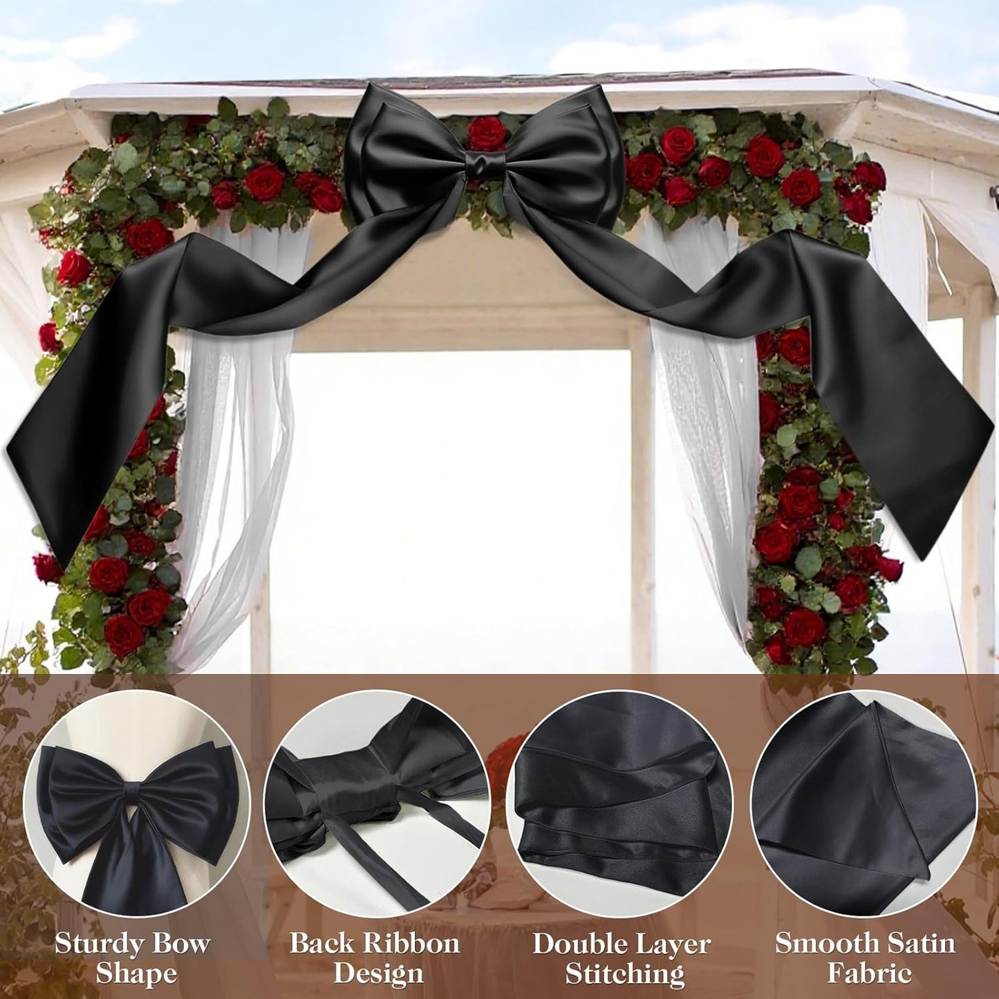 Skiennix Giant Bow Decoration - 83x20 Inches Satin Bow for Birthday Party, Wedding & Nursery (Black)