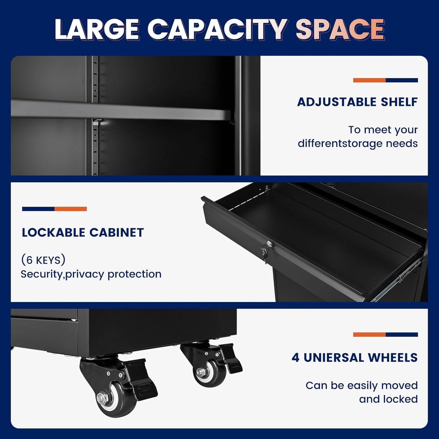 Yizosh Metal Garage Storage Cabinet - Locking Doors, Adjustable Shelves & Rolling Design | 73" Black