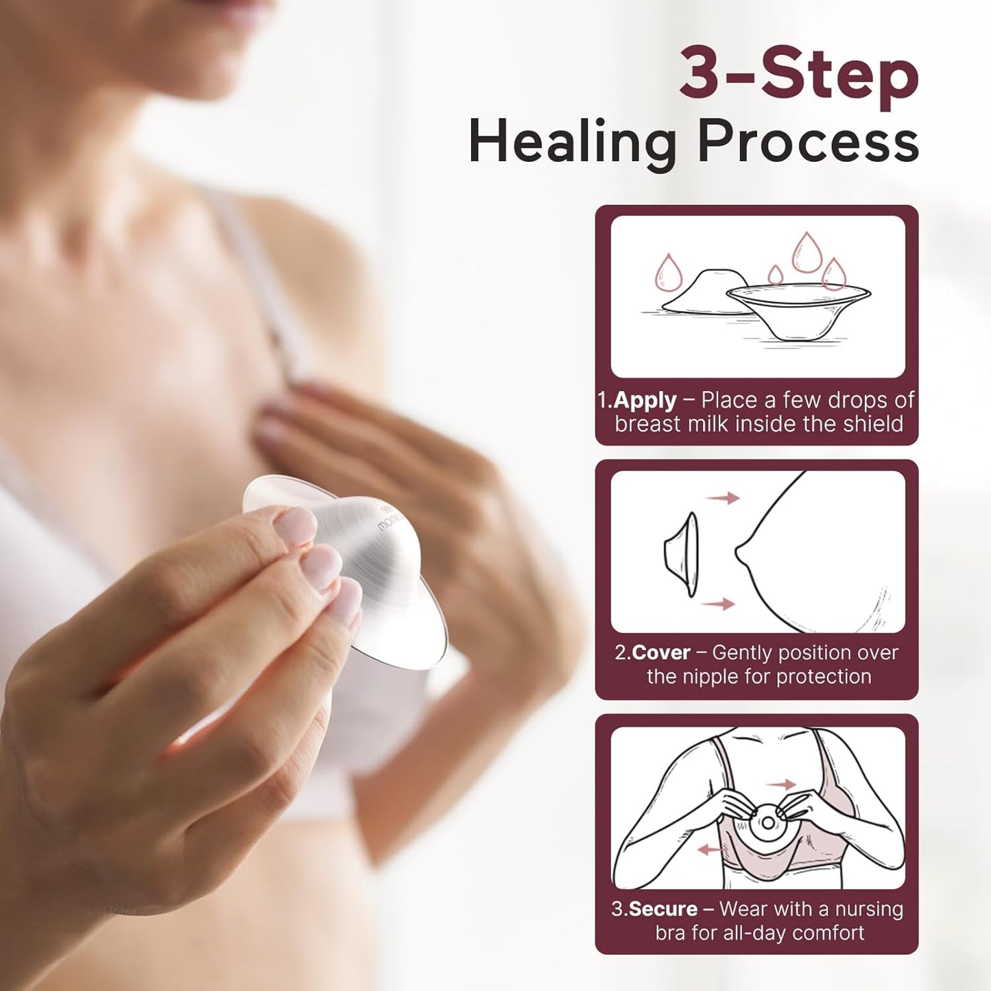 Momcozy 999 Silver Nursing Cups - Hole-Free Nipple Shields for Breastfeeding | Regular Size