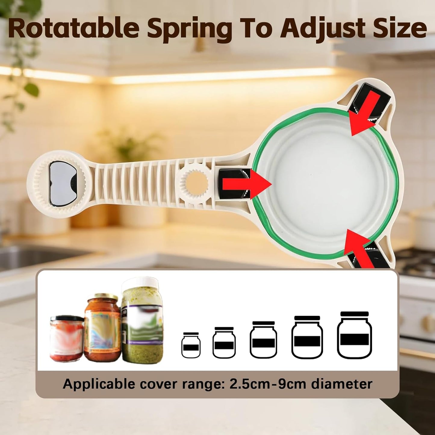 Skiennix Jar Opener - 4 in 1 Multi-Purpose Adjustable Stainless Steel Lid Remover for Seniors & Arthritis | Fits Jars, Bottles & Cans
